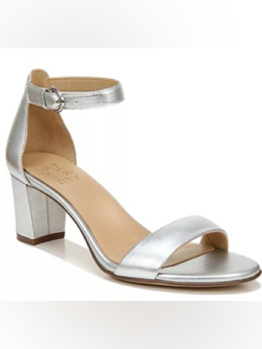 Naturalizer Silver Open-Toe Ankle-Strap Heels